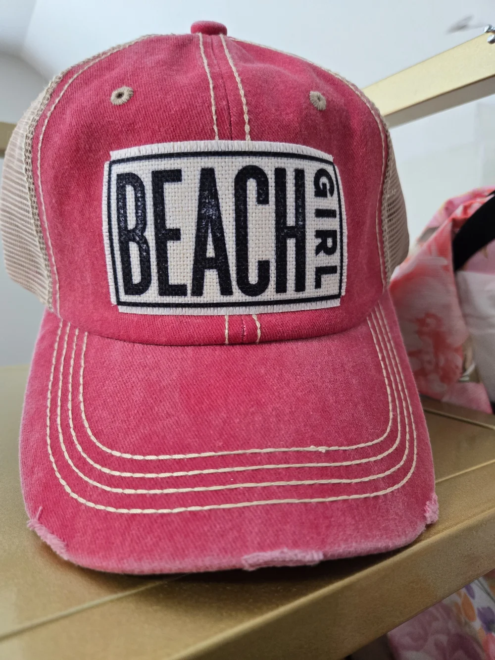 Beach Girl Pink Mesh Trucker Cap